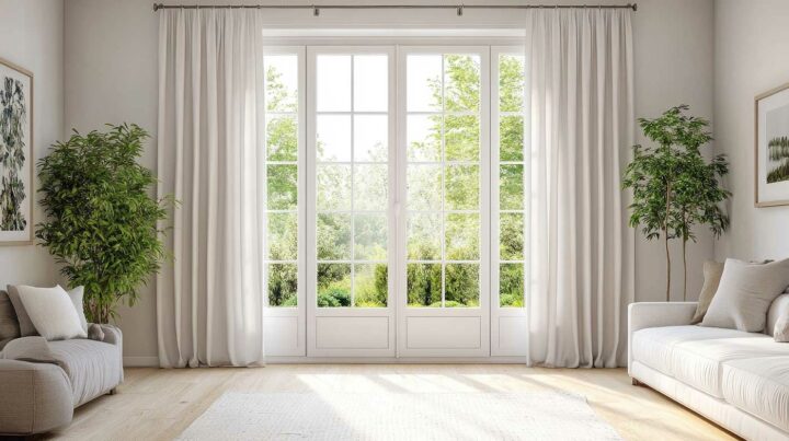 Porte fenêtre moderne apportant de la lumière naturelle dans un salon